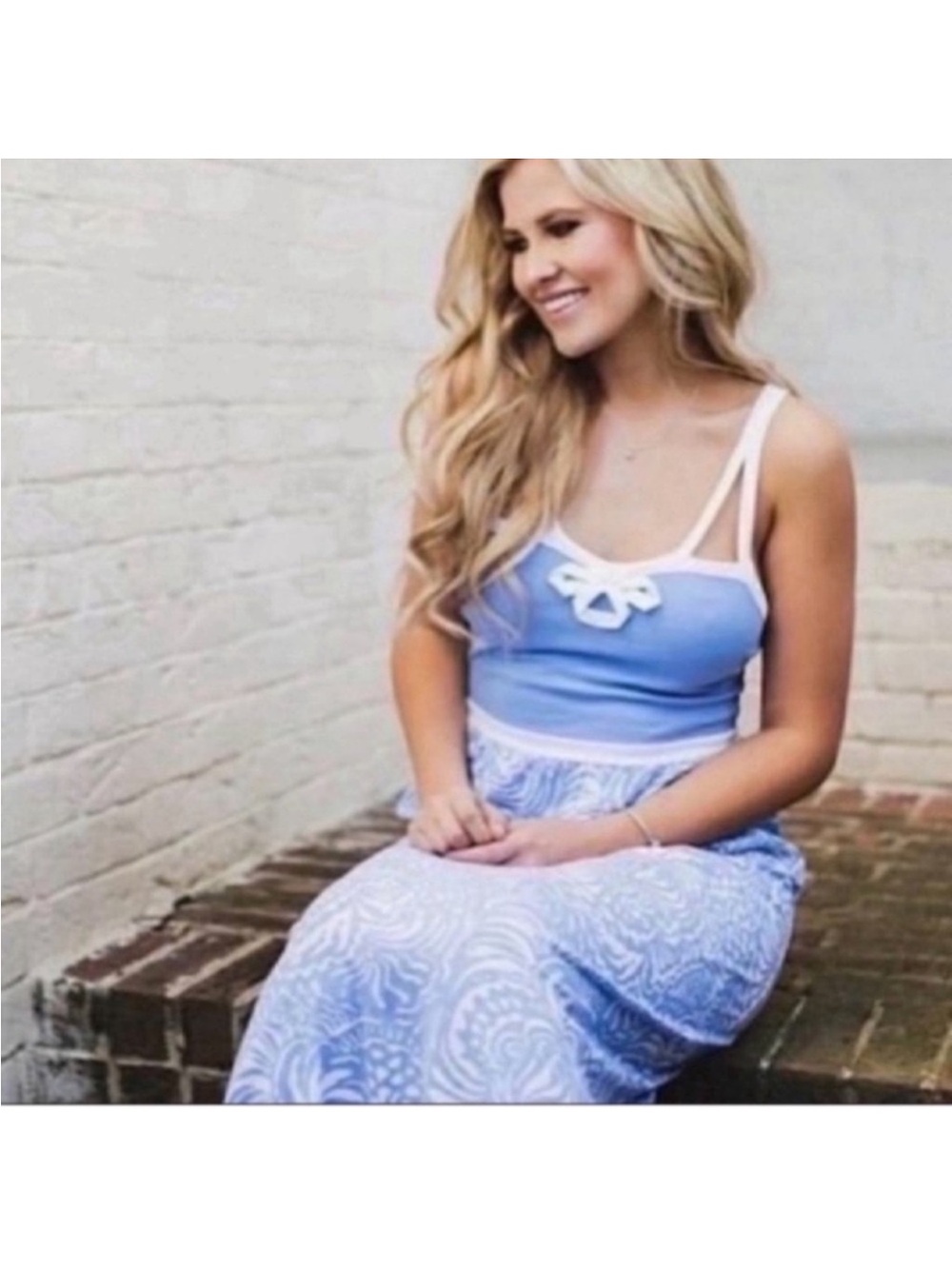 NWT Lauren James Kendall Maxi Summer Dress Sz L Blue White